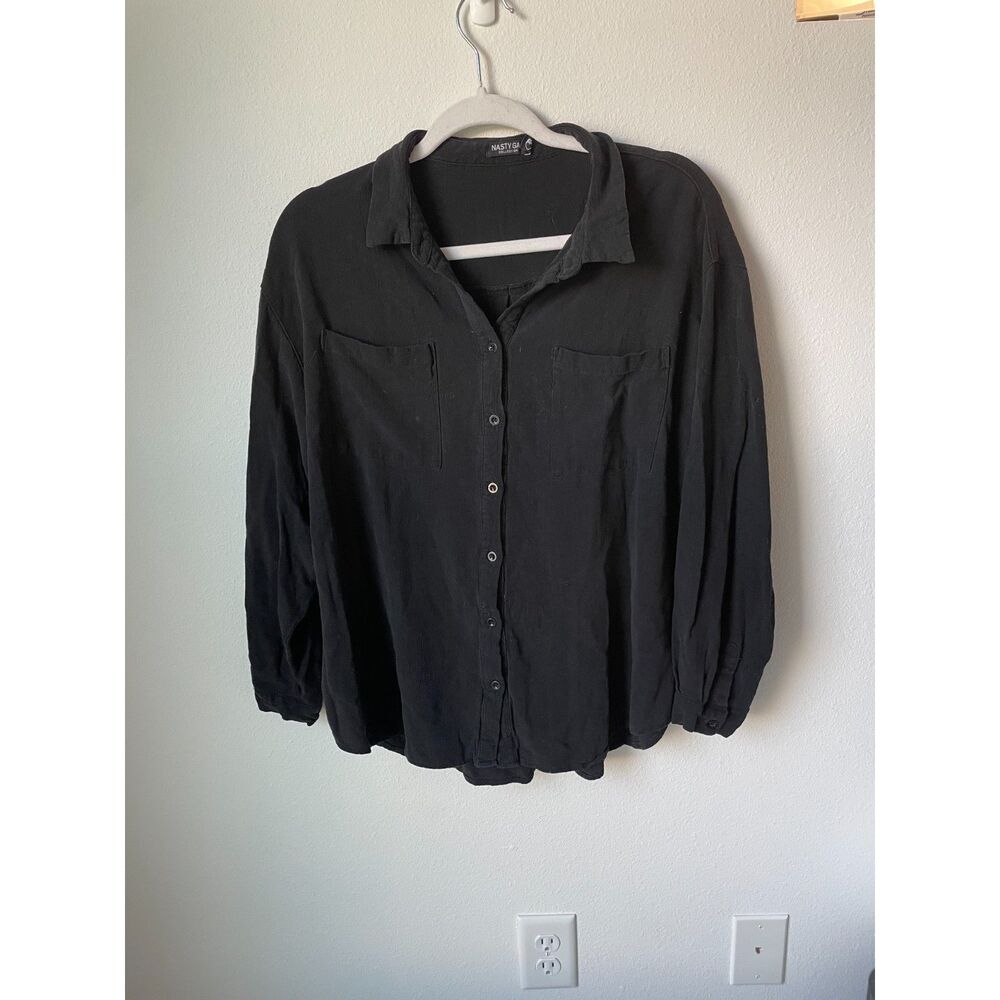 WHIMSYGOTH Black Button Down Shirt 10 Nasty Gal Oversized Utility Blouse